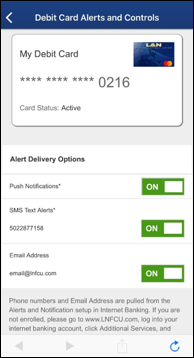 debit card alerts and controls alert delivery options