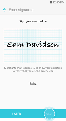 Samsung pay enter signature