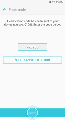 Samsung pay enter verification code